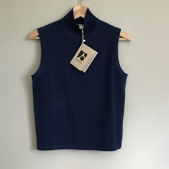 Frank & Oak Tops - Frank & Oak // The Super Soft Mockneck Minimalist Tank Shirt in Dark Blue
